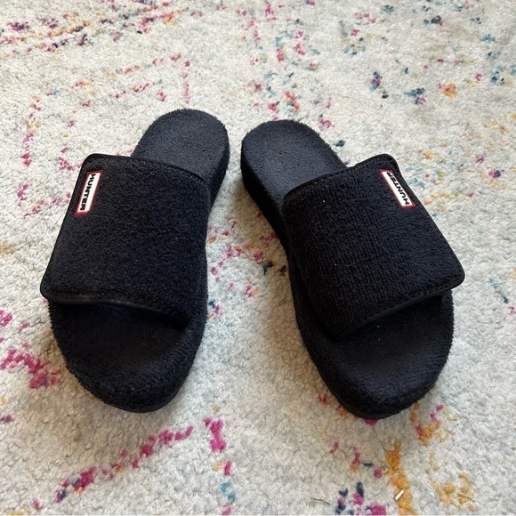 Hunter Terry Towelling Platform Slide Sandal in Black sz 9 - Picture 2 of 7